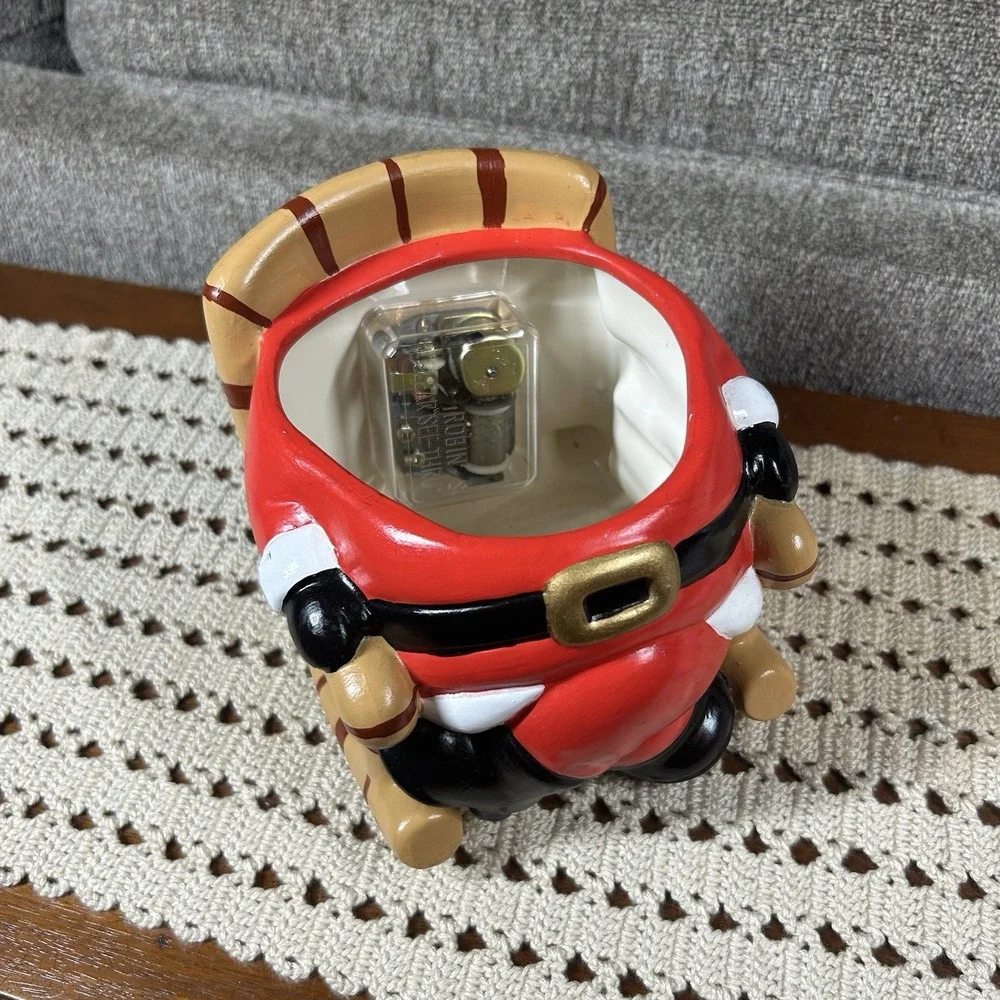 Vtg Ceramic Santa Claus in Rocking Chair Gingerbread Cookie Candy Jar Musical